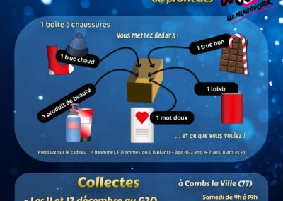 Flyer pour la collecte de boîte de Noël organisée par Combs-la-Ville au profit des Restaurants du Coeur.