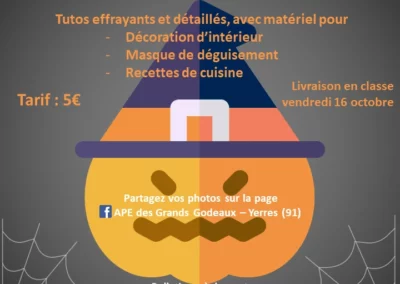 Flyer pour le kit Halloween proposé par l'APE des Grands Godeaux (Association des Parents d'Elèves)
